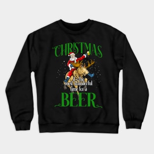 Ugly Christmas Time For Beer Funny Santa Crewneck Sweatshirt